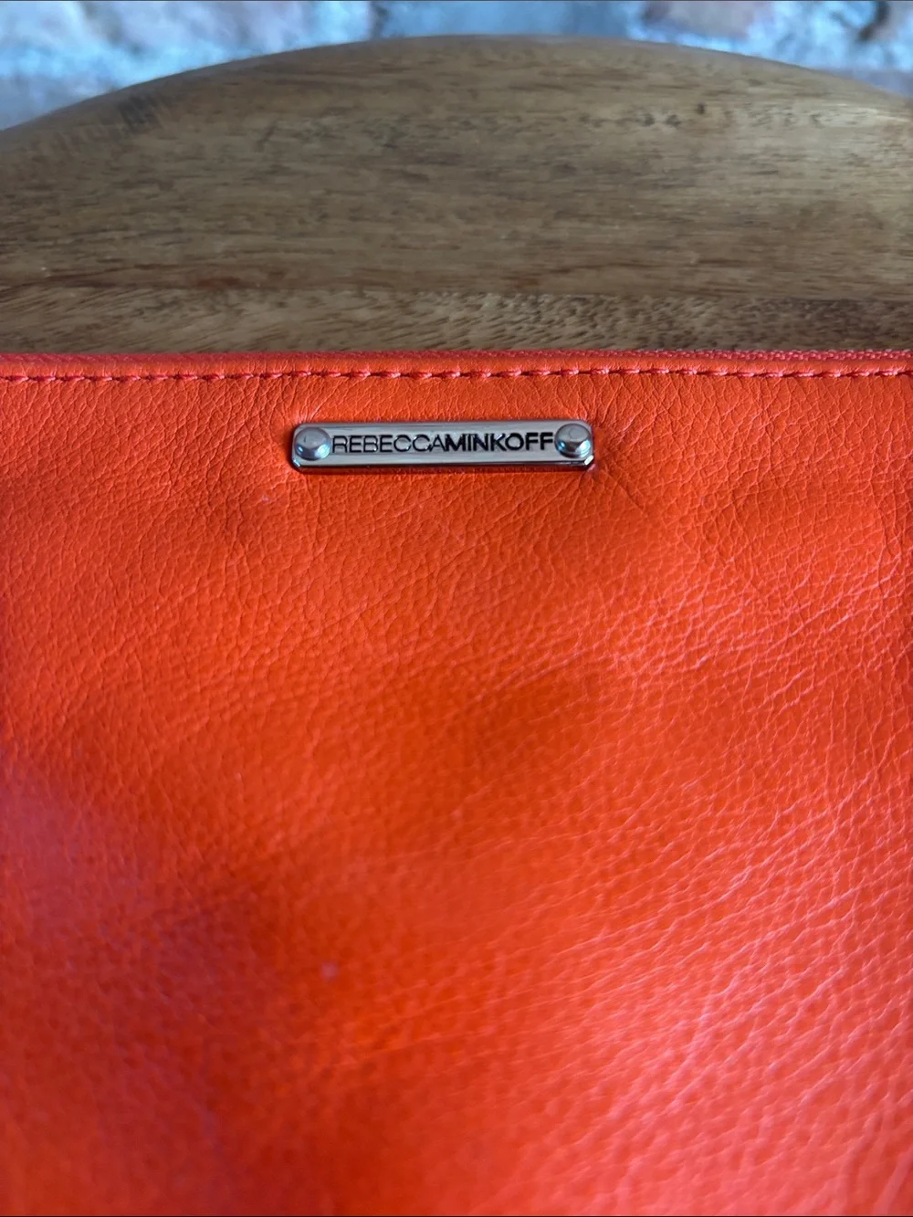 Rebecca Minkoff Orange Leather Wristlet Clutch with Silver Hardware